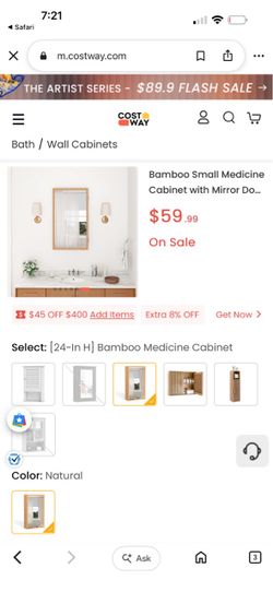 Bamboo Small Medicine Cabinet with Mirror Door