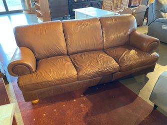 Bourbon Brown Sleigh-Back Leather Three Seater Sofa