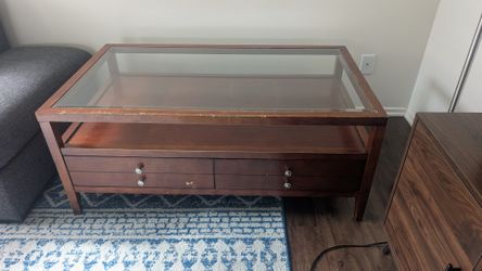 Solid Wood Coffee Table with Glass Top