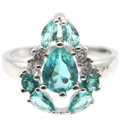 Rich Blue Aquamarine Cubic Zirconia Silver Ring