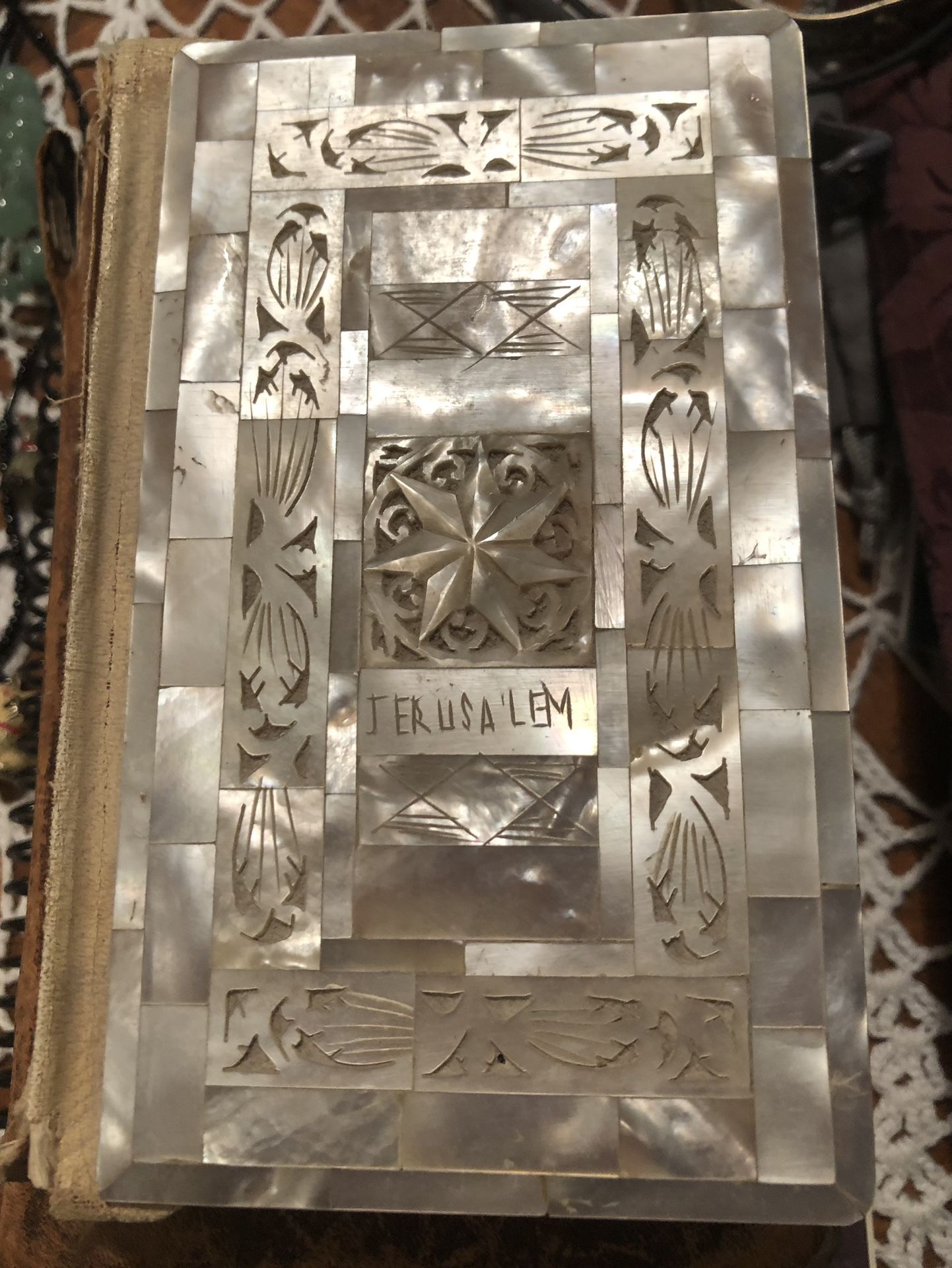 Old Hand Carved Mother Of Pearl Bible, Collectable