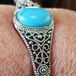 Beautiful Heart Filigree Turquoise Bracelet With Lobster Claw Clasp .