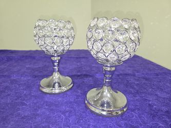 Silver Crystal Candle Holder