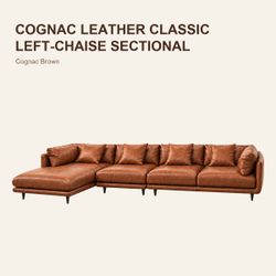 Cognac Leather Classic Left-Chaise Sectional – Cognac Brown