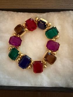Gorgeous Multicolor Jewel Tone Statement Stretch Bracelet – Gold Tone
