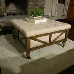 Big Sale💥 Solos Wood Beige Brown Storage Ottoman✅ Brand New💥