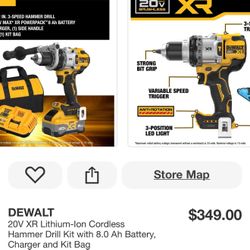  20V XR Lithium-Ion Cordless Hammer Drill Kit with 8.0 Ah Battery, Charger and Kit Bag