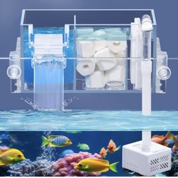 GD-15|5W|300L/Hr Transparent Acrylic Two Layer Top Sump Filter Box with Pump&Filter Pad,Bio Wheel (Filter Media Not Included) Can Hang on Back & Insid