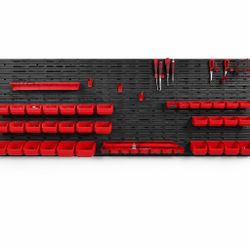 Wall Mounted Tool Organizer with Storage Bins (Black & Red)