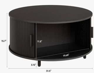 31.5” Modern Round Coffee Table With 360 Degree Curved Sliding Door