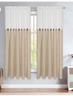 New Linen Curtains Farmhouse Boho Button Light Filtering Window Drapes Pocket,63"L x 52"W, 2 Panel,Linen White