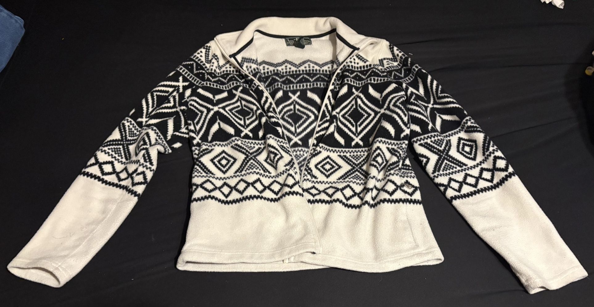 L-RL Ralph Lauren Active Fleece Full Zip Aztec White black Jacket Women size: M