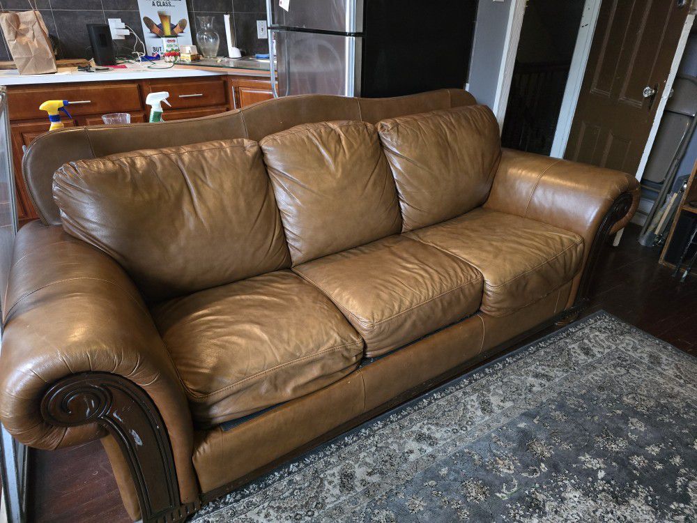 $450 | For Sale - Leather Convertible Sofa and Matching Armchair