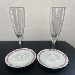 Tiffany & Co classical  Y Crystal Champagne Flute 9-1/4" Tall SignedSet Of 2-