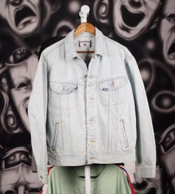 Mens Vintage 90s Lee Light Wash Denim Jean Jacket Size Large 