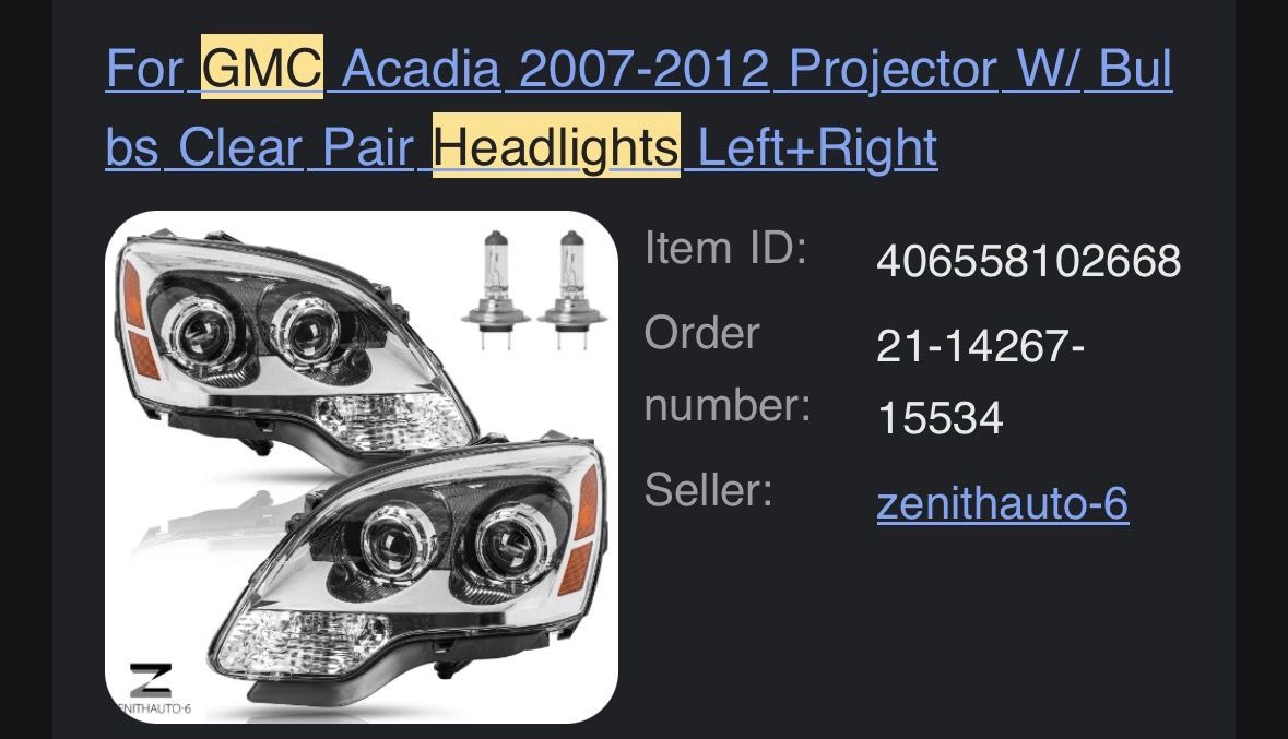 GMC Acadia Lights left and right