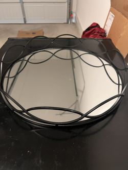 Cheungs 5386-2BK Mianzi round black metal and mirrored glass decorative tray. 