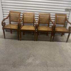 Vintage Bauer International Handcrafted regency chair solid mahogany with cane seat & back. Used in good condition with some cosmetic blemishes. These