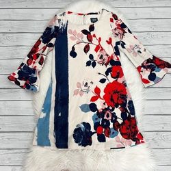 Maeve ANTHROPOLOGIE Anthousai Floral swing sweater dress long sleeve womens size M medium