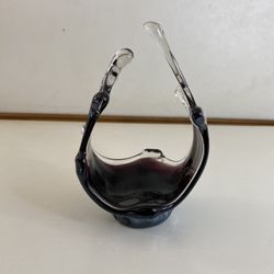 Handcrafted Art Glass Purple & Clear Wave Sculpture