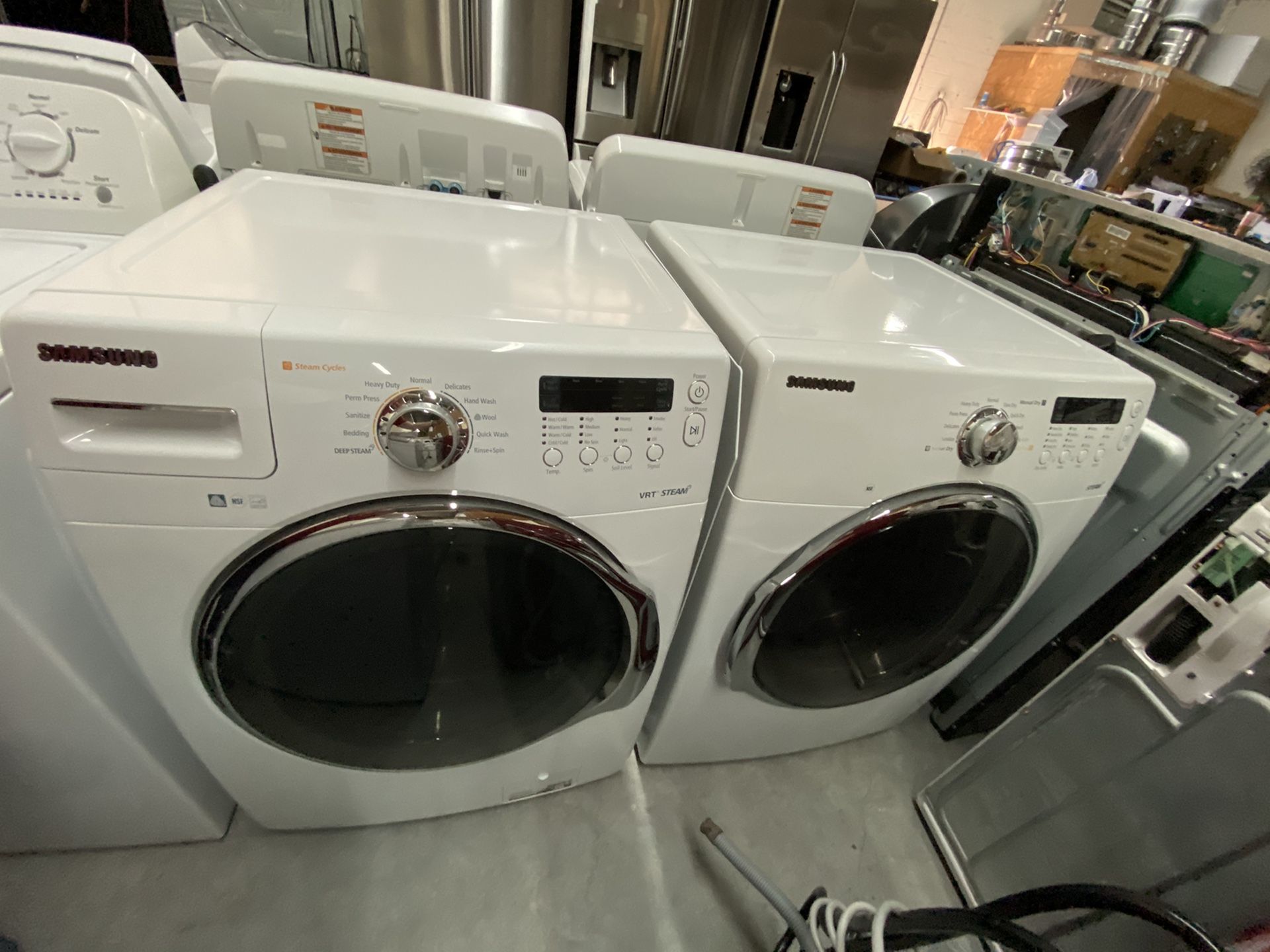 SAMSUNG STEAM HIGH EFFICIENCY FRONT LOAD WASHER AND DRYER 4 MONTH WARRANTY