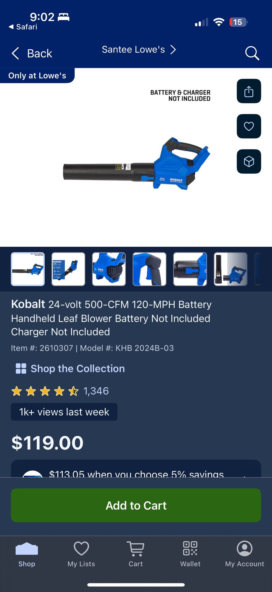 Kobalt 24volt leaf blower
