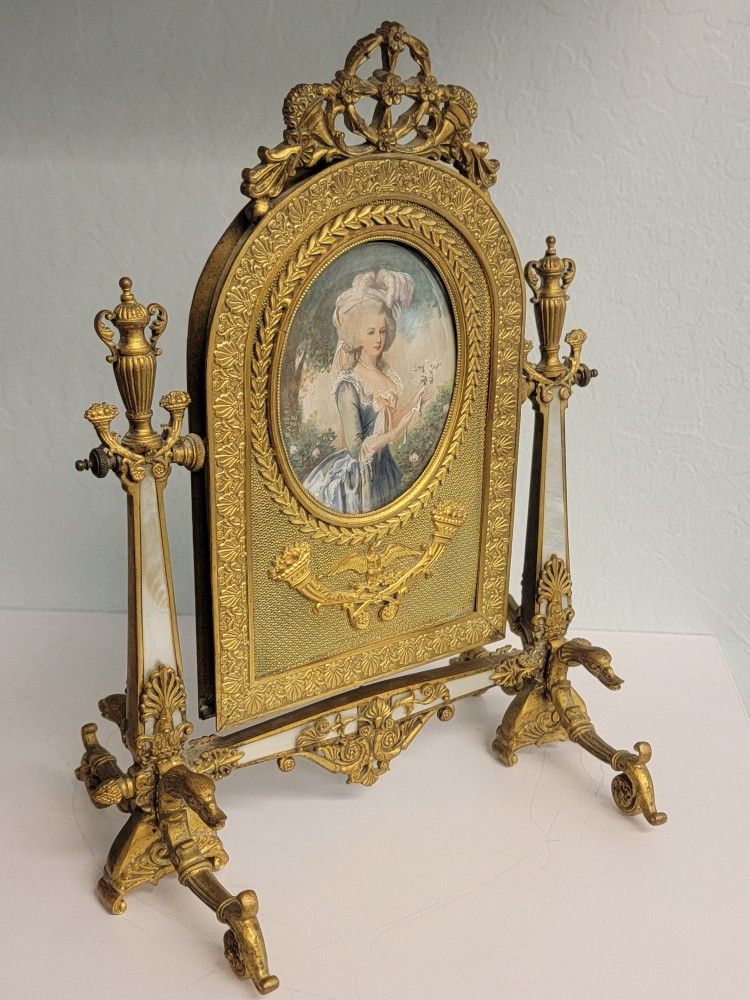 Palais Royal Gilt Bronze And Mother Of Pearl Toilet Mirror, Circa 1850