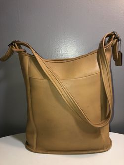 Vintage coach XL tan leather shoulder bag silver tone hardware