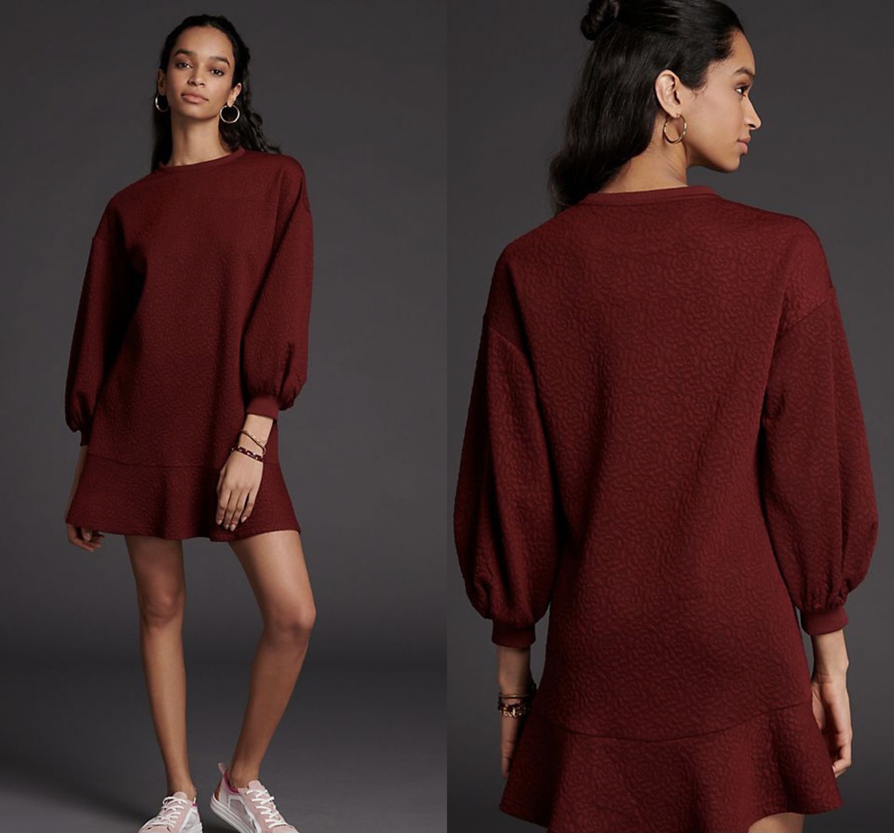 NWT $138 Anthropologie Wine Long Sleeve Odila Tunic Mini Dress S