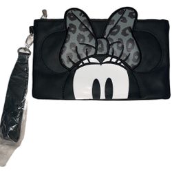 Disney Store Minnie Mouse Black & White Clutch Purse Bag Wristlet Strap NWT