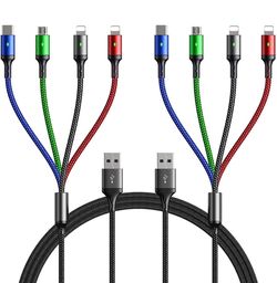 Multi Charging Cable 4A,5ft/2Pack 4in1 USB Charger Cable Fast Charger Cable,Braided Multiple USB Cable Lightning/Type C/Micro Cord with USB C for iPho
