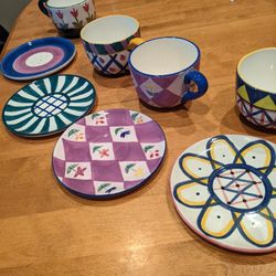 Hand Painted Extra Large Coffee Mugs & Saucers