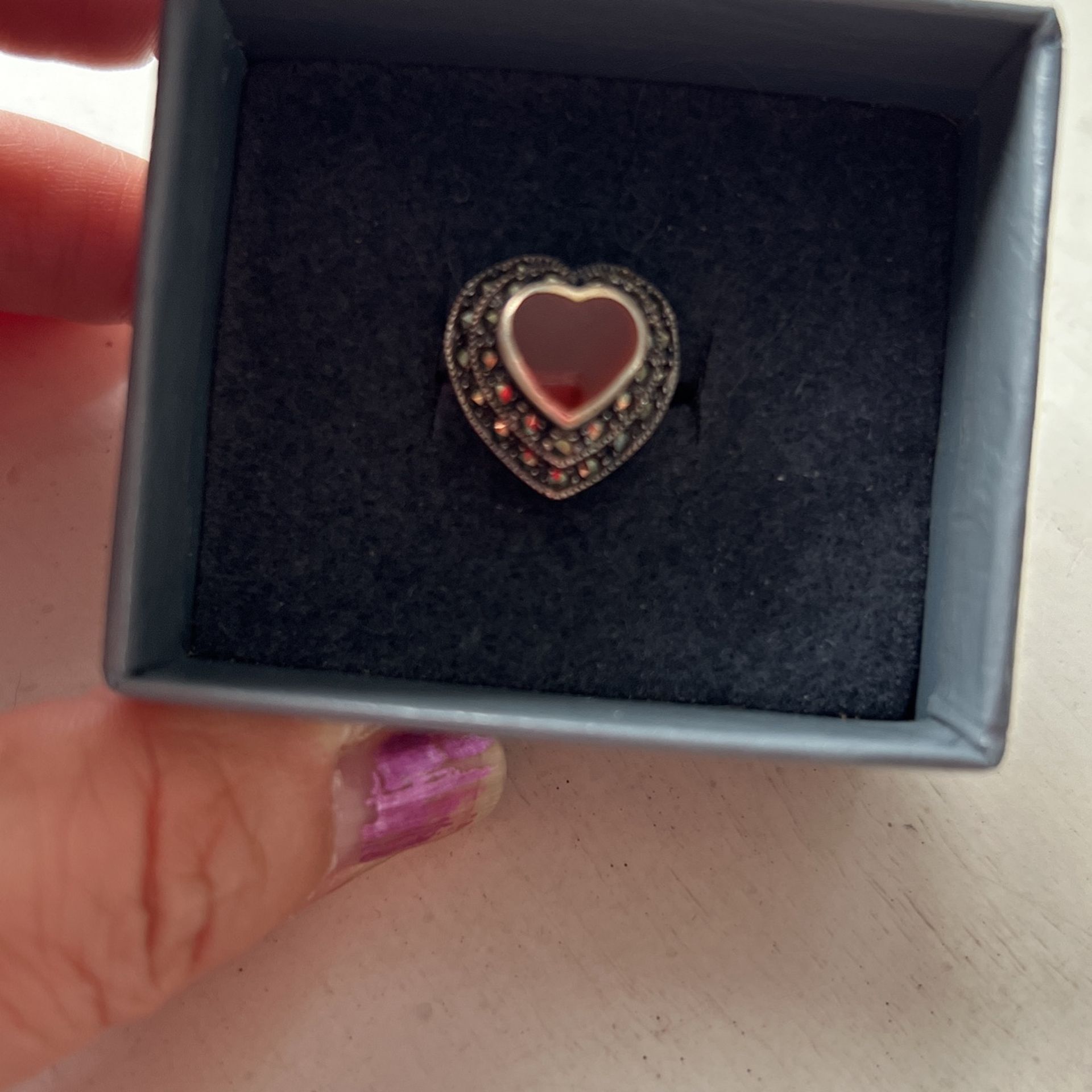 Vintage Silver And Carnelian Heart Ring