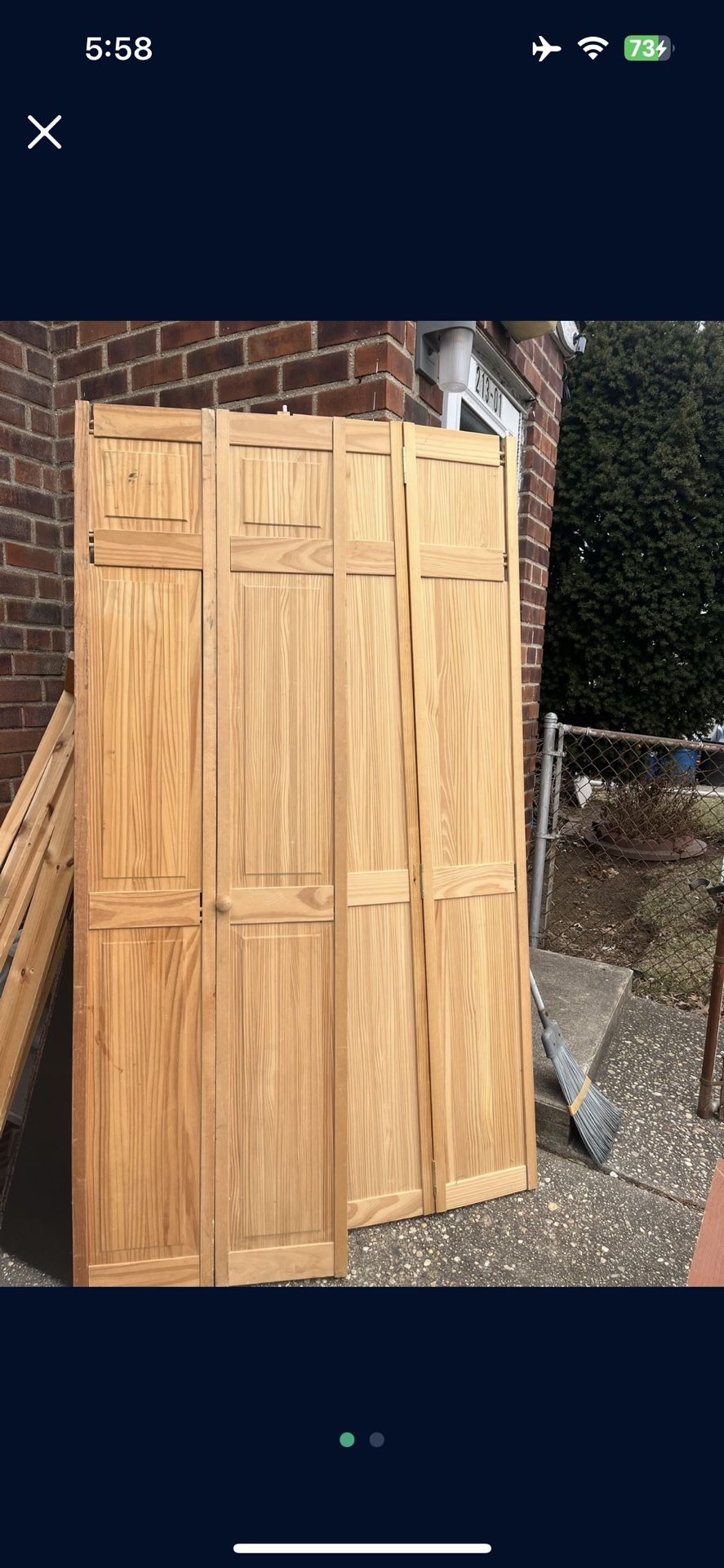 Solid. Wood. Closet Doors. ( New. ). 48x24