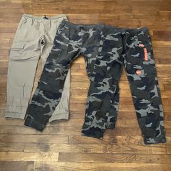 (3) Urban Pipeline Camo Khaki Cargo Joggers Pants Youth XL 18 20