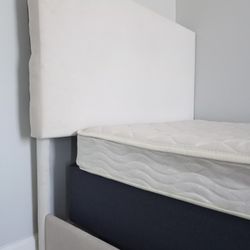 Ivory Velvety Twin Bed Frame & Box Board  (Without Mattress)
