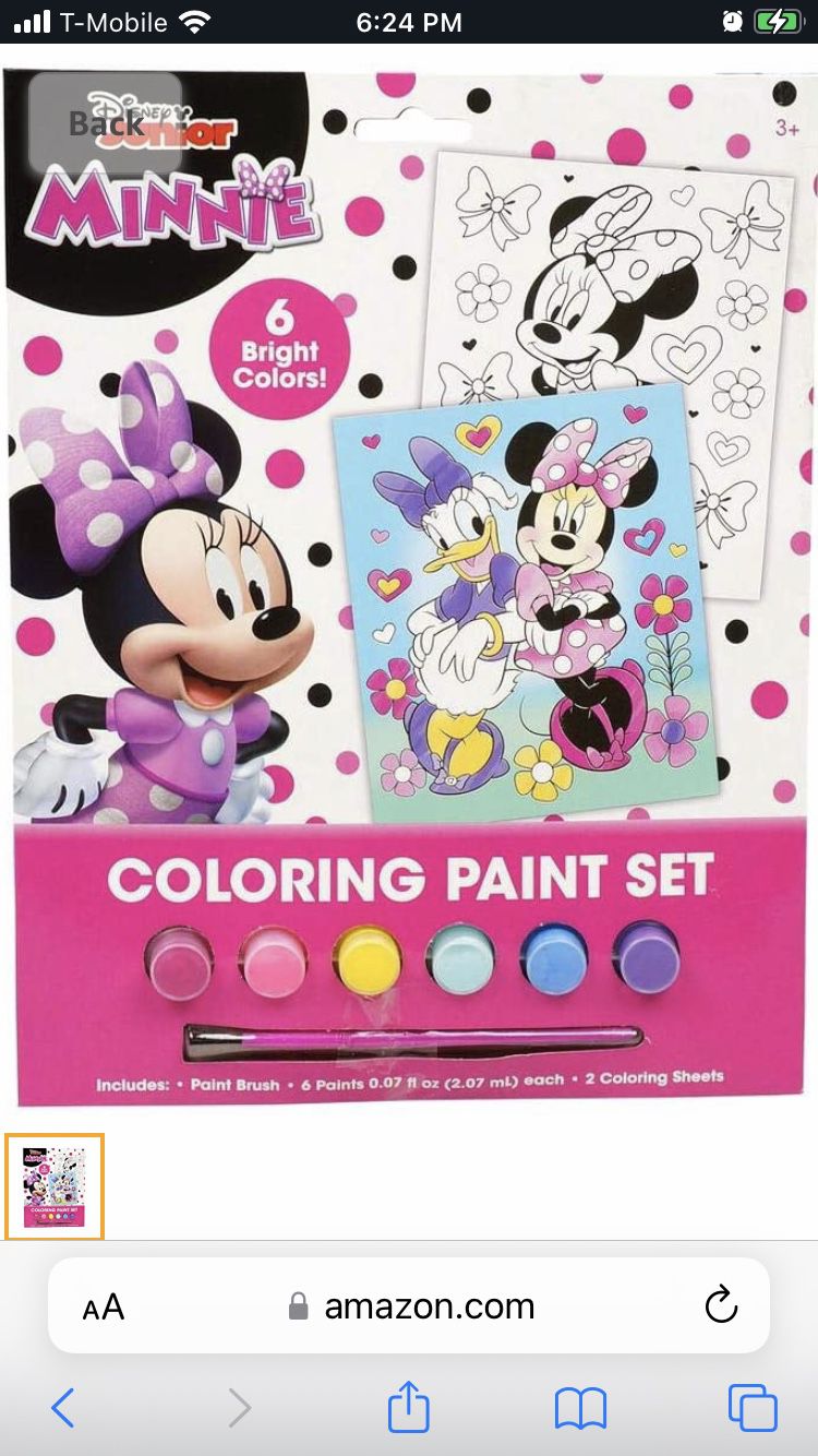NEW Disney Minnie Mouse Coloring Paint Set Includes Paint Brush Paints Color Sheet Book Kids Children Fun Art Craft Activity