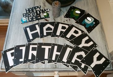 Among Us Birthday Banner and Cake Topper