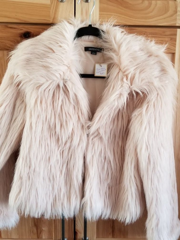 Misses Pink Faux Fur Jacket-Large