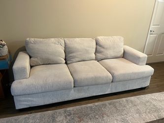 3-Seat Light Gray Fabric Sofa