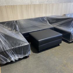 Black Leather Sofa Sectional Brand New 