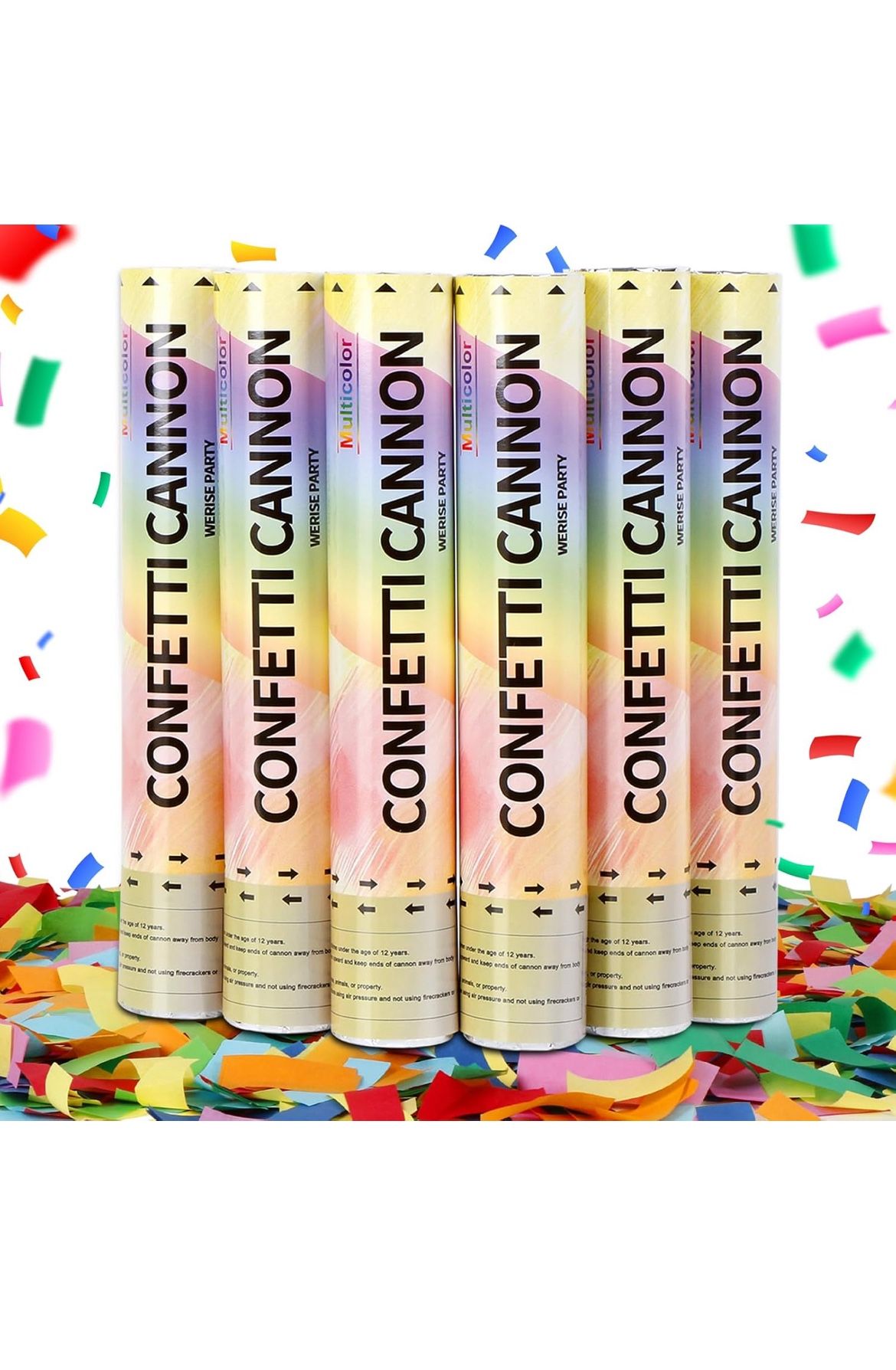 Biodegradable Confetti Poppers Cannon, 6 Pack WERISE Party Multicolor Party Poppers Confetti Shooters for Birthday, Wedding, Graduation Celebration Ne