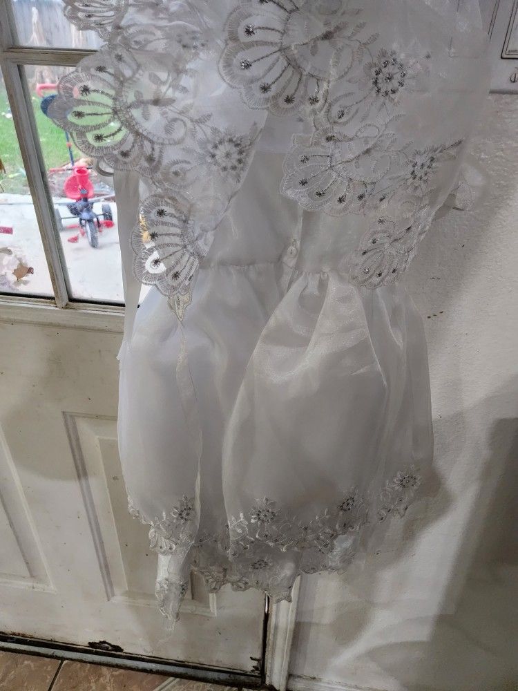New White Baptism Toddler Dress Virgen De Guadalupe Design