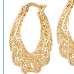 14kt Yellow Gold Diamond Cut Hoop Earrings