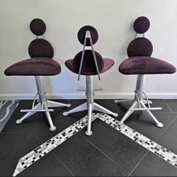 3 Metal Barstools With Dark Purple Cloth