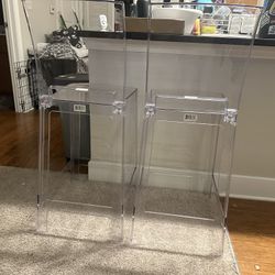 Pair of Clear Acrylic Bar Stools – 39”