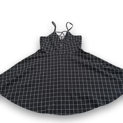 Black Grid Print Spaghetti Strap Dress
