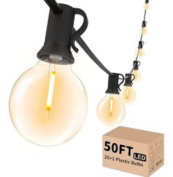 Svater Outdoor String Lights LED 50 FT G40 26 Bulbs Waterproof for Patio
Shatterproof Globe Bulbs, Dimmable, Plug-In, Outside Light for Backyard Bistr