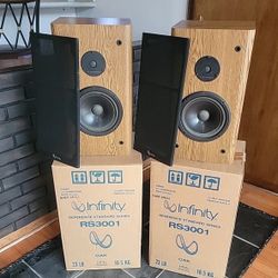 Vintage Infinity RS3001 Speakers Pair, Wood Finish, 20.5” Tall W/ Boxs Tested.