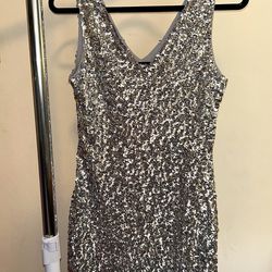 Sequined Silver Mini Evening Dress Size M